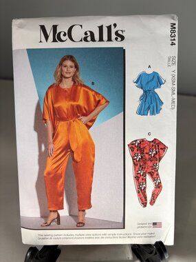 McCalls Sewing Pattern M8314 Womens Jumpsuit Dress Size XSM-SML-MED Uncut
